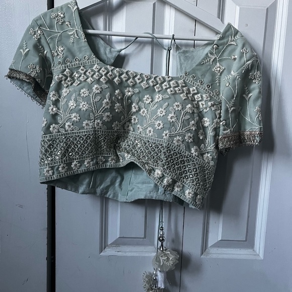 Turquoise Net Embroidered Lehenga Choli - Picture 3 of 9